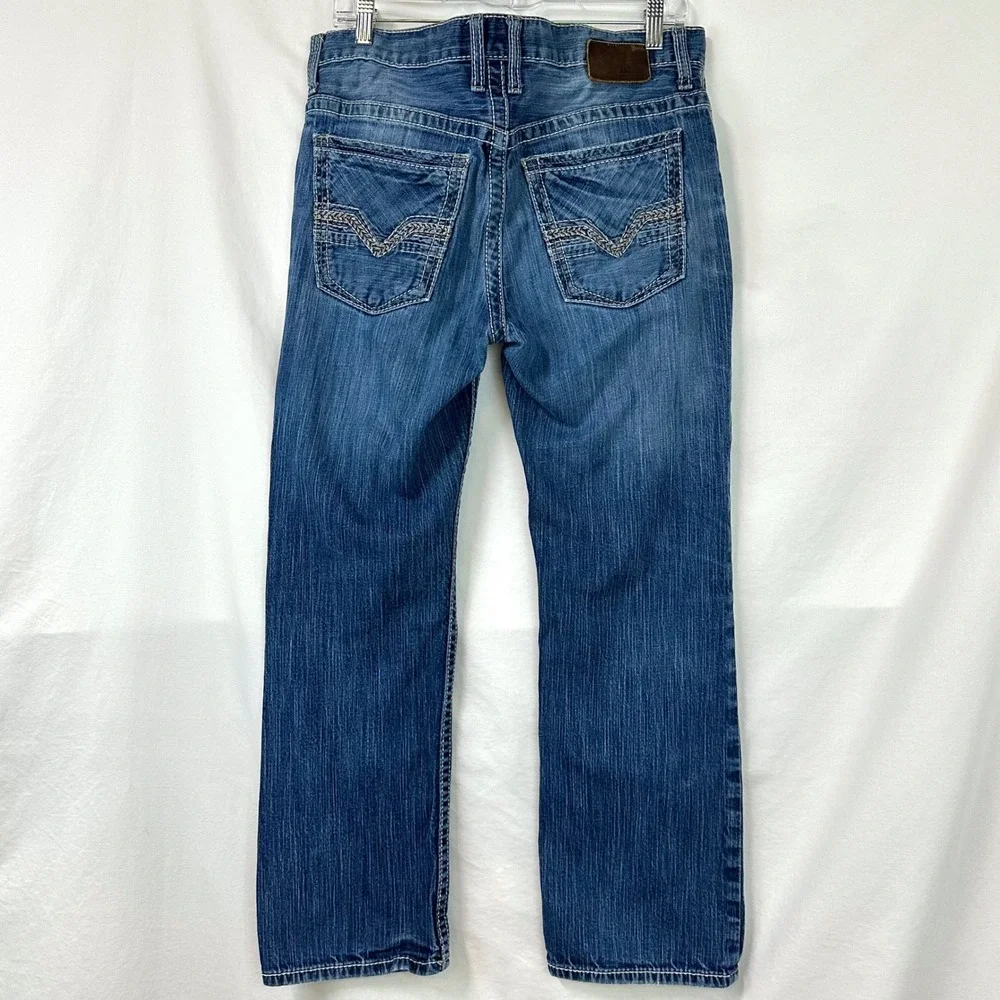 BKE Carter Men's 33x29 Straight Leg Thick Stitch Denim Jeans Whiskered Faded Y2K